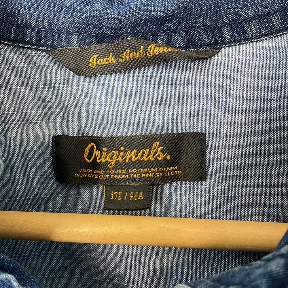 Jack And Jones Originals Indigo Denim Button-Up Shirt Embroidered Slim Fit Sz M - Picture 2 of 12